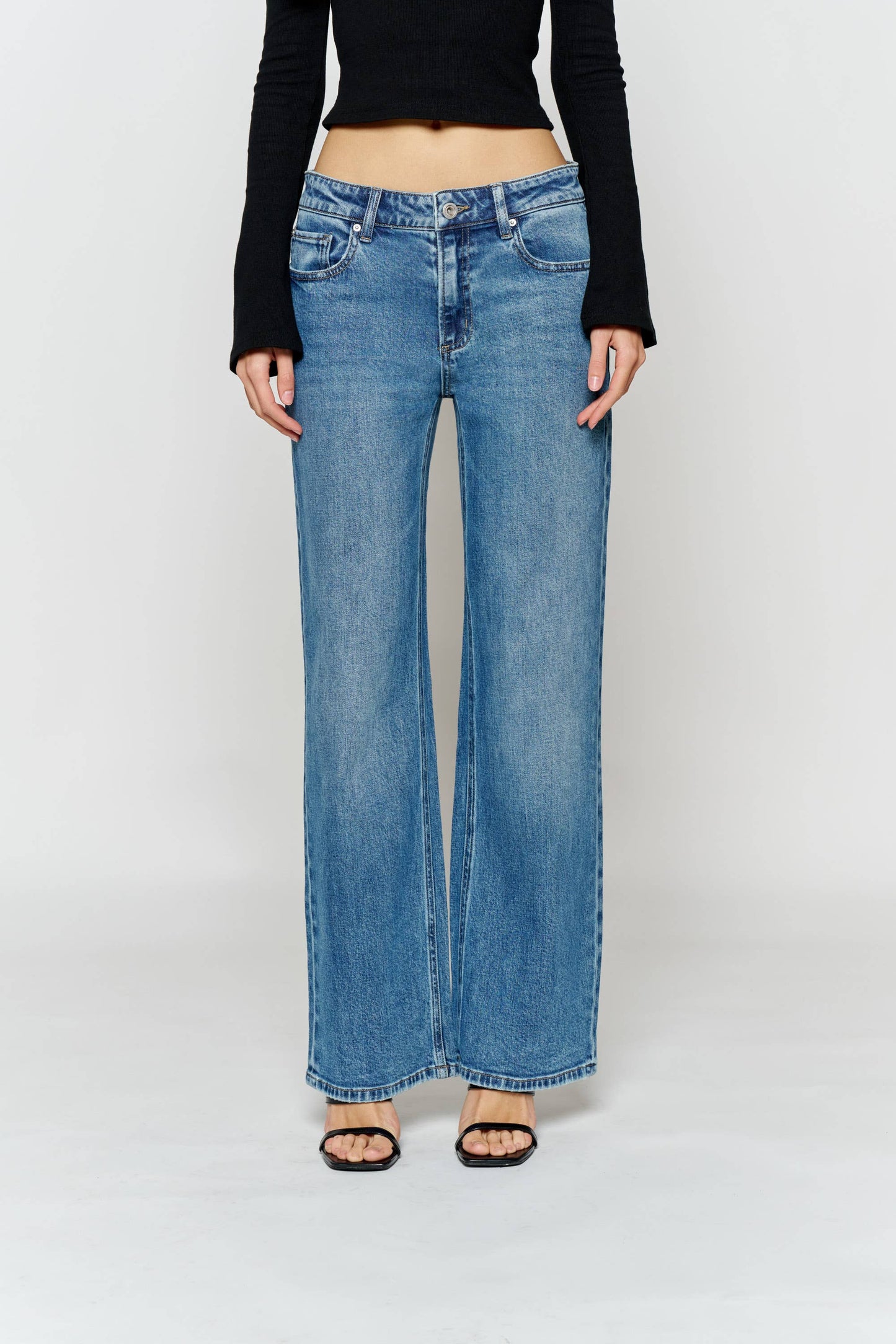 OPEN PACK Mid Waist Relaxed Wide Leg Jeans WXP7057