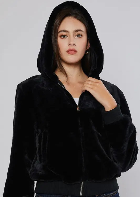 Hooded Fur Zip Up Jacket