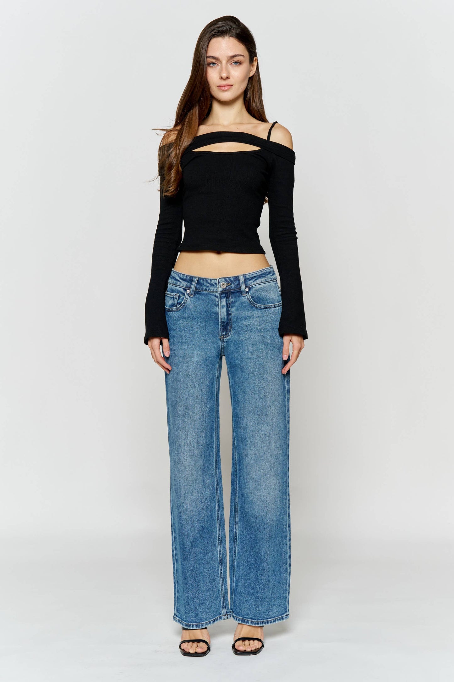 OPEN PACK Mid Waist Relaxed Wide Leg Jeans WXP7057