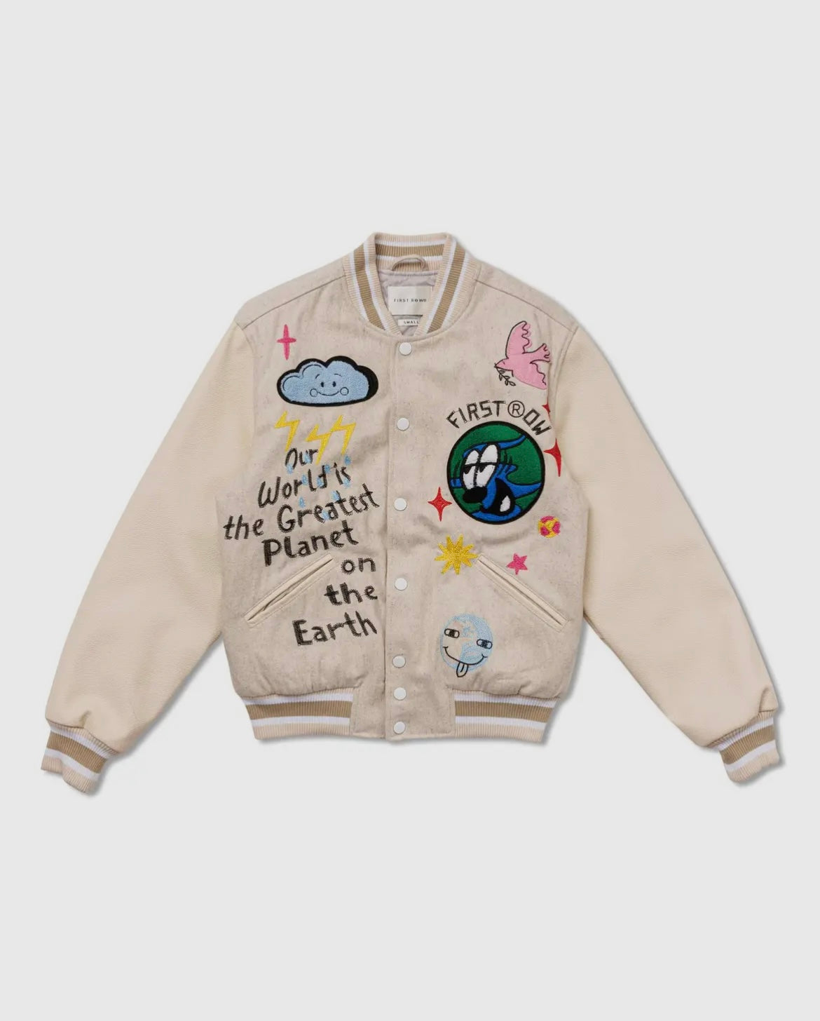 “Our world is the greatest” varsity jacket