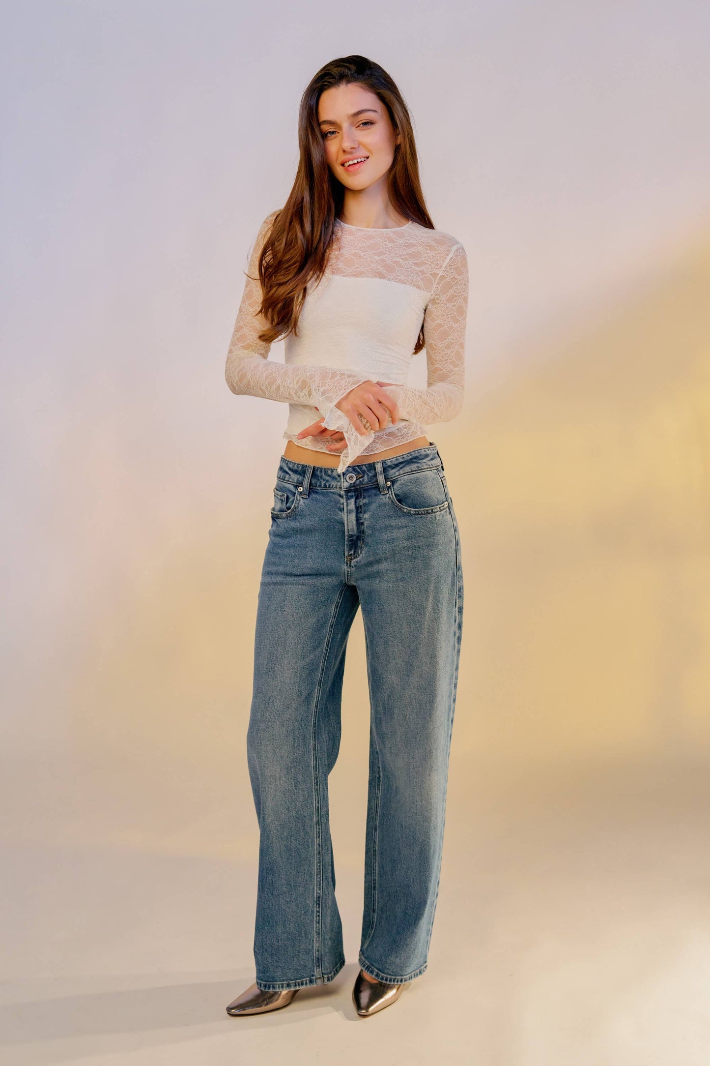 OPEN PACK Mid Waist Relaxed Wide Leg Jeans WXP7057