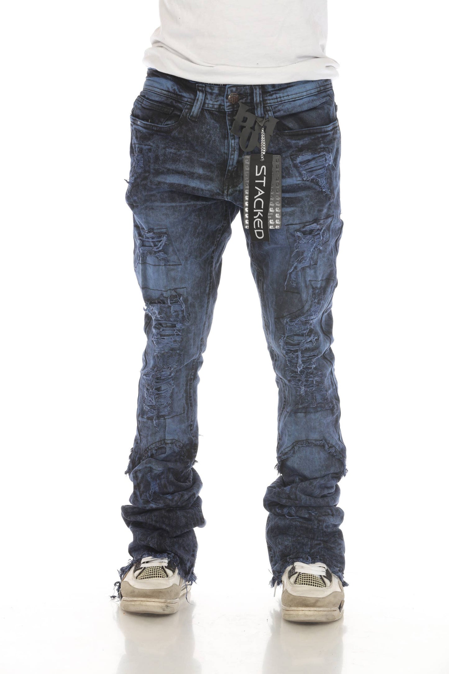 Black / Blue Vintage Wash Stacked Flare Jeans